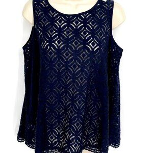 NWT ~ ANN TAYLOR LOFT SLEEVELESS SCALLOP HEM LACE TOP ! SIZE XL
